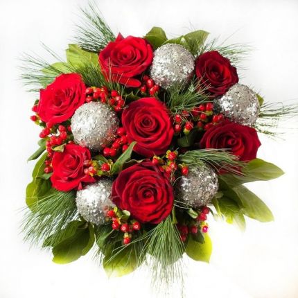 Новогодние букеты Новогодние композиции с красными розами  с доставкой в по Самаре
